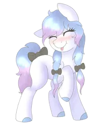 Size: 600x700 | Tagged: safe, artist:adostume, derpibooru import, oc, unofficial characters only, earth pony, pony, blushing, bow, hair bow, happy, raspberry, simple background, smiling, solo, tail bow, tongue out, transparent background