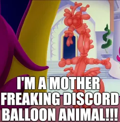 Size: 790x806 | Tagged: balloon, balloon animal, balloon discord, cropped, derpibooru import, discord, edit, edited screencap, funny, image macro, meme, my little pony: the movie, safe, screencap