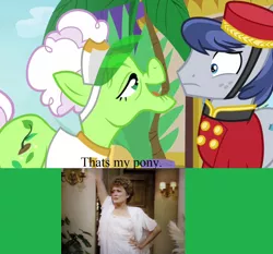 Size: 1324x1236 | Tagged: auntie applesauce, blanche devereaux, derpibooru import, discovery family logo, edit, edited screencap, golden girls, grannies gone wild, luggage cart, meme, safe, screencap, that's my pony, that's my x