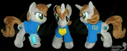 Size: 6869x2768 | Tagged: safe, artist:allunacraft, derpibooru import, oc, oc:littlepip, pony, unicorn, fallout equestria, fanfic, clothes, female, horn, irl, mare, photo, pipbuck, plushie, solo, vault suit