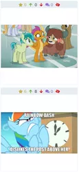 Size: 256x558 | Tagged: derpibooru, derpibooru import, grannies gone wild, juxtaposition, juxtaposition win, meme, meta, rainbow dash, safe, sandbar, screencap, smolder, yona