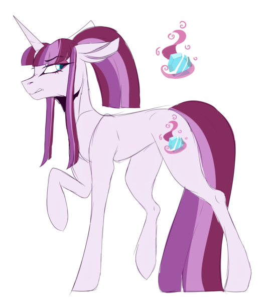 Size: 2632x2829 | Tagged: safe, artist:anyatrix, derpibooru import, oc, oc:jinx, unofficial characters only, pony, unicorn, cutie mark, female, high res, magical lesbian spawn, mare, offspring, parent:maud pie, parent:starlight glimmer, parents:starmaud, raised hoof, simple background, solo, white background