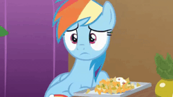 Size: 480x270 | Tagged: safe, derpibooru import, edit, screencap, rainbow dash, grannies gone wild, animated, chips, cropped, cute, dashabetes, faceplant, food, funny, funny as hell, gif, madorable, messy, nachos