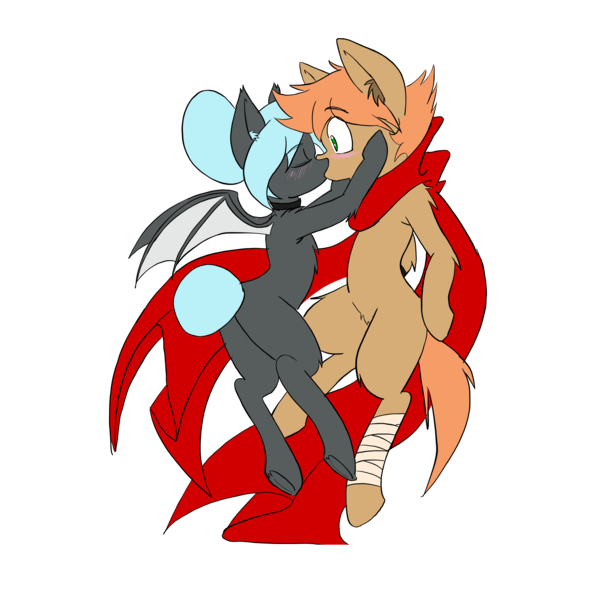 Size: 4000x4000 | Tagged: safe, artist:steelsoul, derpibooru import, oc, oc:himmel, oc:nightlilly, unofficial characters only, bat pony, earth pony, pony, bandage, bat pony oc, blushing, clothes, collar, colt, duo, eyes closed, female, filly, kissing, male, plot, scarf, simple background, transparent background