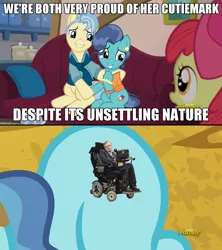 Size: 1280x1444 | Tagged: apple bloom, cutie hawk, cutie mark, derpibooru import, edit, edited screencap, exploitable meme, meme, mr. paleo, mrs. paleo, petunia paleo, petunia paleo's unsettling cutie mark, safe, screencap, stephen hawking, the fault in our cutie marks