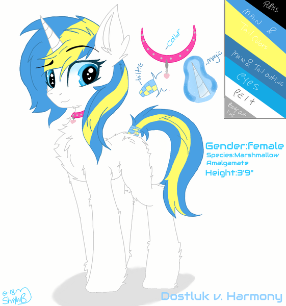 Size: 1200x1283 | Tagged: safe, artist:setharu, artist:shaylahb, derpibooru import, oc, oc:dostluk vasitasiyla harmony, unofficial characters only, chest fluff, collar, heart eyes, reference sheet, solo, wingding eyes