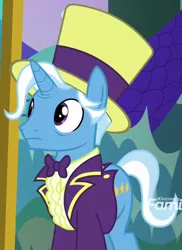 Size: 690x950 | Tagged: safe, derpibooru import, screencap, jack pot, unicorn, grannies gone wild, bowtie, clothes, cropped, discovery family logo, hat, male, not trixie, solo, stallion, suit, top hat