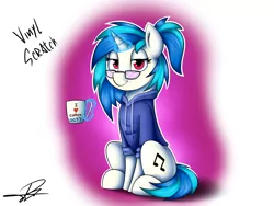 Size: 1600x1200 | Tagged: artist:supermoix, beautiful, clothes, cute, derpibooru import, glasses, hoodie, safe, simple background, solo, vinylbetes, vinyl scratch, wrong eye color