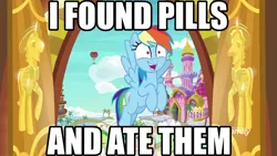 Size: 1024x576 | Tagged: derpibooru import, edit, edited screencap, faic, flam, flim, flim flam brothers, grannies gone wild, i found pills, image macro, meme, rainbow dash, safe, screencap, shrunken pupils, text