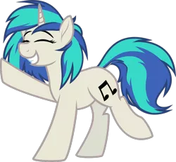 Size: 1200x1109 | Tagged: safe, artist:binkyt11, artist:the smiling pony, derpibooru import, vinyl scratch, pony, unicorn, .svg available, balancing, cutie mark, dock, eyes closed, female, grin, happy, hooves, horn, inkscape, mare, simple background, smiling, solo, svg, transparent background, vector
