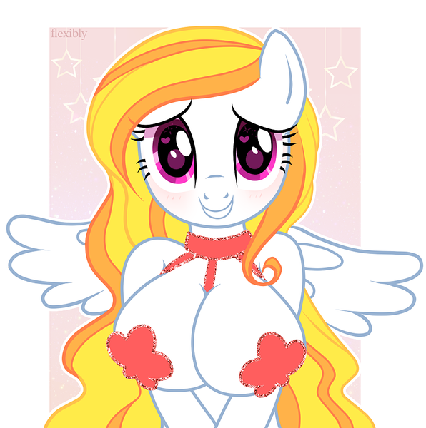 Size: 962x968 | Tagged: suggestive, artist:flexibly, derpibooru import, oc, oc:storm shield, unofficial characters only, anthro, pegasus, adorasexy, anthro oc, big breasts, blushing, breasts, cute, female, heart eyes, pasties, sexy, simple background, solo, solo female, wingding eyes