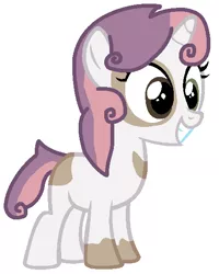 Size: 460x574 | Tagged: safe, artist:blueberry-mlp, derpibooru import, oc, pony, unicorn, female, filly, heterochromia, offspring, parent:pipsqueak, parent:sweetie belle, parents:sweetiesqueak, simple background, solo, white background