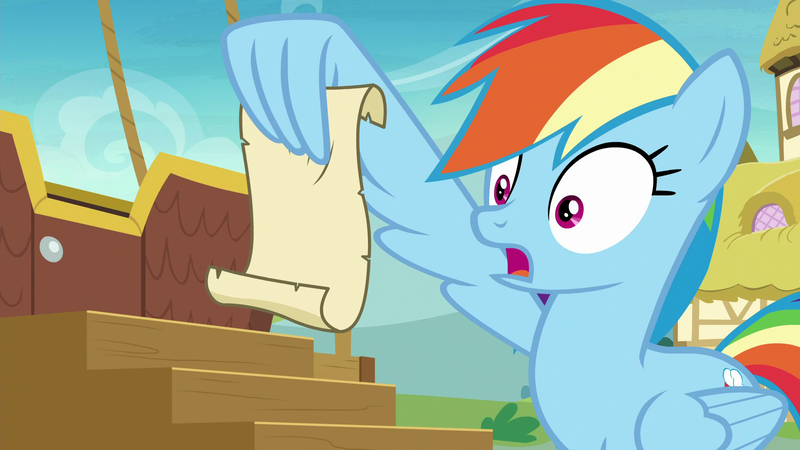 Size: 1920x1080 | Tagged: safe, derpibooru import, screencap, rainbow dash, pegasus, pony, grannies gone wild, female, gasp, mare, meme origin, meme template, rainbow dash reading a scroll, reaction image, shocked, solo, what the fuck am i reading, wing hands, wing hold
