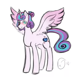 Size: 2000x2000 | Tagged: safe, artist:johnathan-leviathan, derpibooru import, princess flurry heart, alicorn, pony, blushing, cutie mark, female, mare, older, older flurry heart, simple background, sketch, smiling, solo, spread wings, white background, wings