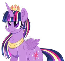 Size: 800x754 | Tagged: safe, artist:shiiazu, derpibooru import, twilight sparkle, twilight sparkle (alicorn), alicorn, pony, chest fluff, cutie mark, ear fluff, female, jewelry, mare, rainbow power, regalia, simple background, smiling, solo, transparent background