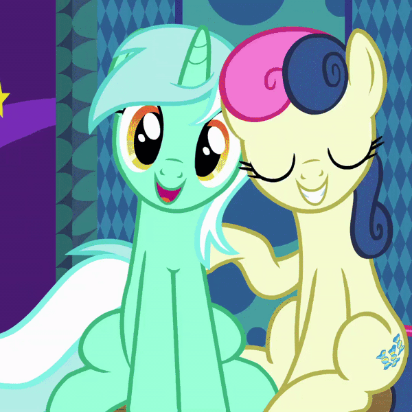 Size: 800x800 | Tagged: safe, derpibooru import, screencap, bon bon, lyra heartstrings, rainbow dash, sweetie drops, earth pony, pony, unicorn, grannies gone wild, adorabon, animated, best friends, cropped, cute, dashabetes, female, grin, head tilt, looking at you, lyrabetes, mare, open mouth, photobomb, raised hoof, shipping fuel, sitting, smiling, squee