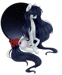Size: 2097x2529 | Tagged: safe, artist:knaranayama, derpibooru import, oc, oc:pandora, unofficial characters only, earth pony, pony, augmented tail, female, high res, mare, night, simple background, sitting, solo, transparent background
