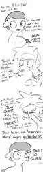 Size: 1650x6600 | Tagged: safe, artist:tjpones, derpibooru import, pony morty, pony rick, ponified, earth pony, pony, grannies gone wild, colt, comic, dialogue, facehoof, grayscale, male, monochrome, morty smith, raised hoof, rick and morty, rick sanchez, simple background, stallion, white background