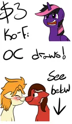 Size: 700x1200 | Tagged: advertisement, artist:bennimarru, blushing, boop, derpibooru import, ko-fi, noseboop, oc, oc:cadenza heartsong, oc:misty shadows, oc:pop star, open mouth, safe, shipping