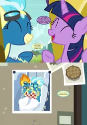 Size: 1008x1440 | Tagged: alicorn, bulletin board, chess, clothes, cropped, derpibooru import, edit, edited screencap, food, grannies gone wild, implied rainbow dash, misty fly, photo, pie, safe, screencap, speech bubble, spitfire, text, top bolt, twilight sparkle, twilight sparkle (alicorn), uniform, wild blue yonder, wonderbolts uniform, xkcd