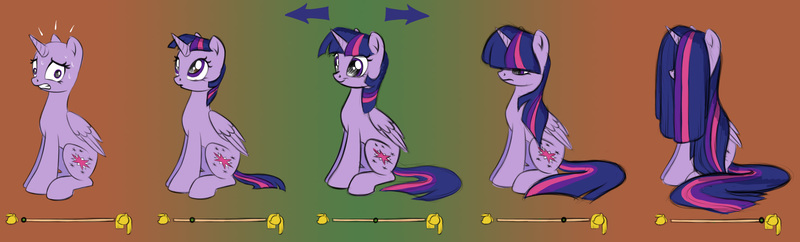 Size: 2313x699 | Tagged: safe, artist:sirzi, derpibooru import, twilight sparkle, twilight sparkle (alicorn), alicorn, pony, bald, female, gradient background, long hair, long mane, mare, short hair, sitting, solo