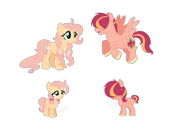 Size: 1270x977 | Tagged: safe, artist:arxielle, derpibooru import, oc, oc:fuji red, oc:gala blossom, unofficial characters only, earth pony, pegasus, pony, base used, bow, brother and sister, colt, female, filly, freckles, hair bow, hair over eyes, male, mare, offspring, parent:big macintosh, parent:fluttershy, parents:fluttermac, simple background, stallion, transparent background, unshorn fetlocks
