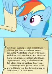 Size: 1140x1616 | Tagged: artist:saphire-systrine, derpibooru import, exploitable meme, grannies gone wild, hot wheels, hot wheels highway 35: world race, meme, rainbow dash, rainbow dash reading a scroll, safe, wing hands