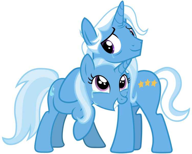 Size: 4000x3200 | Tagged: safe, artist:cheezedoodle96, derpibooru import, jack pot, trixie, pony, unicorn, grannies gone wild, .svg available, crying, cute, daaaaaaaaaaaw, diatrixes, duo, father and daughter, feels, female, grin, happy, hug, like father like daughter, looking at each other, male, mare, raised hoof, simple background, smiling, squee, stallion, svg, tears of joy, transparent background, vector