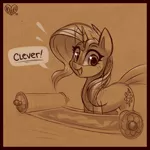 Size: 800x799 | Tagged: safe, artist:meekcheep, derpibooru import, sunset shimmer, pony, unicorn, equestria girls, equestria girls series, forgotten friendship, cute, female, looking at you, mare, monochrome, scroll, sepia, shimmerbetes, sketch, solo