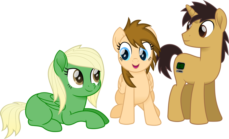 Size: 1655x1004 | Tagged: safe, artist:peahead, derpibooru import, oc, oc:data wave, oc:stellar winds, unofficial characters only, pegasus, pony, unicorn, my little pony: the movie, blonde, blue eyes, brown eyes, female, male, mare, movie accurate, simple background, smiling, stallion, transparent background, vector