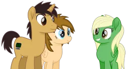 Size: 2749x1517 | Tagged: safe, artist:peahead, derpibooru import, oc, oc:data wave, oc:stellar winds, unofficial characters only, pegasus, pony, unicorn, my little pony: the movie, blonde, blue eyes, brown eyes, female, grin, male, mare, movie accurate, simple background, smiling, stallion, transparent background, vector