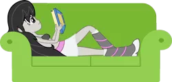 Size: 2681x1278 | Tagged: suggestive, artist:zacatron94, derpibooru import, edit, edited edit, editor:slayerbvc, vector edit, octavia melody, equestria girls, belly button, black underwear, book, boots, bra, breasts, clothes, couch, female, reading, shoes, simple background, skirt, socks, solo, solo female, transparent background, underwear, underwear edit, vector