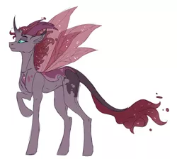 Size: 2850x2559 | Tagged: safe, artist:anyatrix, derpibooru import, oc, oc:bed bug, unofficial characters only, changepony, hybrid, changeling hybrid, coat markings, horns, leonine tail, male, next generation, offspring, parent:pharynx, parent:princess luna, parents:lunarynx, simple background, solo, spread wings, white background, wings