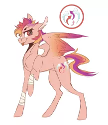 Size: 2435x2811 | Tagged: safe, artist:anyatrix, derpibooru import, oc, oc:blitz spectrum, unofficial characters only, pegasus, pony, bandage, colored wings, cutie mark, female, magical lesbian spawn, mare, next generation, offspring, parent:rainbow dash, parent:spitfire, parents:spitdash, reference sheet, solo, spread wings, tongue out, wings