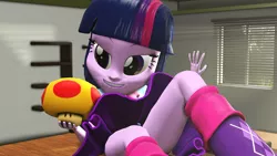 Size: 3020x1698 | Tagged: suggestive, artist:shrunkenlover, derpibooru import, twilight sparkle, twilight sparkle (alicorn), equestria girls, 3d, clothes, female, giantess, growth, macro, mega mushroom, new super mario bros., nintendo, request, room, skirt, source filmmaker, super mario bros., upskirt