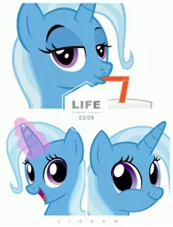 Size: 3106x4096 | Tagged: safe, derpibooru import, trixie, pony, unicorn, bust, faic, female, glowing horn, happy, mare, portrait, smiling, smirk, smug, straw, twiface