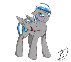 Size: 1600x1400 | Tagged: safe, artist:renniksarts, derpibooru import, oc, unofficial characters only, pegasus, pony, black eye, bleeding, blood, cut, cutie mark, injured wing, male, simple background, solo, stallion, transparent background