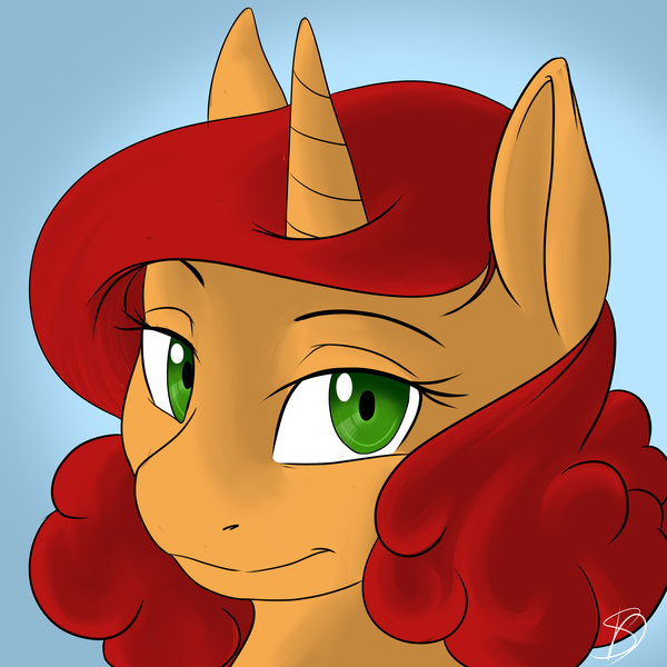 Size: 5846x5846 | Tagged: safe, artist:renniksarts, derpibooru import, oc, oc:keyframe, unofficial characters only, pony, unicorn, abstract background, absurd resolution, bust, commission, female, lidded eyes, looking at you, mare, red hair, solo