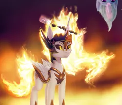 Size: 1603x1377 | Tagged: safe, artist:quvr, derpibooru import, daybreaker, trixie, alicorn, pony, unicorn, female, fire, food, inconvenient trixie, kebab, magic, mundane utility, ponies eating meat, skewer, telekinesis