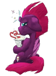 Size: 1584x2160 | Tagged: artist:firefanatic, big ears, broken horn, bubble, cute, cutie mark, derpibooru import, eye scar, fizzlepop berrytwist, fluffy, horn, messy mane, milkshake, safe, scar, silly straw, simple background, solo, sparking horn, tempest shadow, transparent background, villains of equestria collab