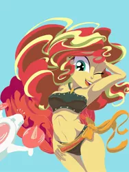 Size: 1668x2224 | Tagged: suggestive, artist:hananpacha, derpibooru import, sunset shimmer, equestria girls, equestria girls series, forgotten friendship, adorasexy, arm behind head, armpits, beautiful, bikini, bikini babe, bow, breasts, clothes, cute, erect nipples, female, lips, nipples, one eye closed, pose, sarong, selfie drone, sexy, shimmerbetes, simple background, solo, solo female, summer sunset, swimsuit, wink