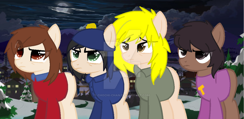 Size: 1024x499 | Tagged: safe, artist:chochi-chan, derpibooru import, ponified, pony, clyde donovan, craig tucker, south park, token black, tweek tweak