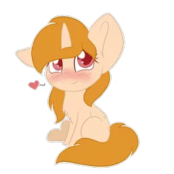 Size: 1700x1700 | Tagged: safe, artist:adostume, derpibooru import, oc, unofficial characters only, pony, unicorn, blushing, chest fluff, chibi, heart, simple background, smiling, solo, transparent background