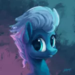 Size: 1500x1500 | Tagged: safe, artist:lollipony, derpibooru import, night glider, pegasus, pony, abstract background, bust, cute, female, glideabetes, grin, looking at you, mare, portrait, smiling, solo