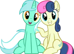 Size: 1426x1042 | Tagged: safe, artist:frownfactory, derpibooru import, bon bon, lyra heartstrings, sweetie drops, earth pony, pony, unicorn, grannies gone wild, .svg available, adorabon, cute, cutie mark, female, lesbian, lyrabetes, lyrabon, mare, shipping, simple background, sitting, smiling, svg, transparent background, vector