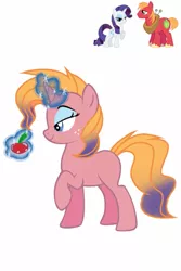 Size: 853x1280 | Tagged: safe, artist:cakeheart14, derpibooru import, big macintosh, rarity, oc, unicorn, apple, female, food, freckles, glowing horn, levitation, magic, mare, offspring, parent:big macintosh, parent:rarity, parents:rarimac, rarimac, shipping, simple background, solo, straight, telekinesis, white background