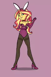 Size: 480x726 | Tagged: suggestive, artist:bandgeek32, artist:carnifex, derpibooru import, edit, edited edit, sunset shimmer, equestria girls, bowtie, breasts, bunny suit, clothes, evening, evening gloves, gloves, high heels, legs, leotard, lip bite, long gloves, long legs, pantyhose, playboy bunny, shoes, stupid sexy sunset shimmer