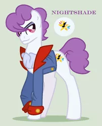Size: 772x956 | Tagged: safe, artist:everythingf4ngirl, derpibooru import, knight shade, earth pony, pony, clothes, g1, g1 to g4, generation leap, solo