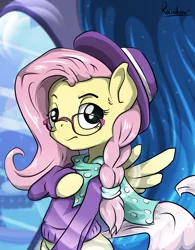 Size: 4881x6251 | Tagged: safe, artist:rainihorn, derpibooru import, fluttershy, pegasus, pony, fake it 'til you make it, absurd resolution, alternate hairstyle, bottomless, clothes, female, glasses, hipstershy, mare, partial nudity, solo, sweater, sweatershy, valley girl