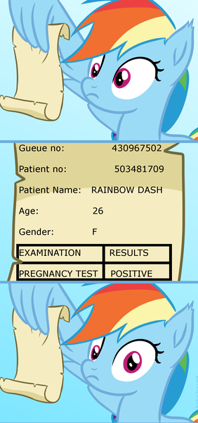 Size: 1140x2424 | Tagged: artist:saphire-systrine, blank, comic, derpibooru import, edit, edited screencap, grannies gone wild, image macro, meme, message, pregnancy test, pregnancy test meme, rainbow dash, rainbow dash reading a scroll, safe, screencap, scroll, solo